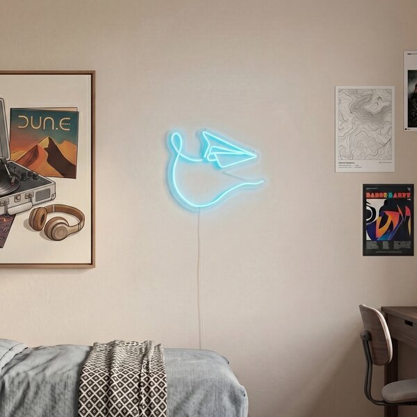 Neon fali lámpa kék LED-del - Paperplane