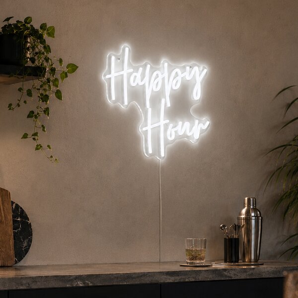Neon fali lámpa fehér LED-del - Happy Hour