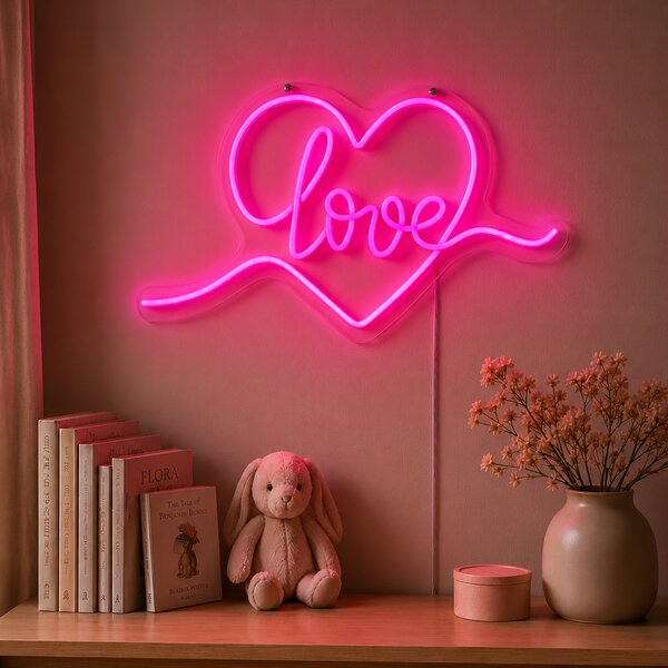 Neon fali lámpa rózsaszín LED-del - Love