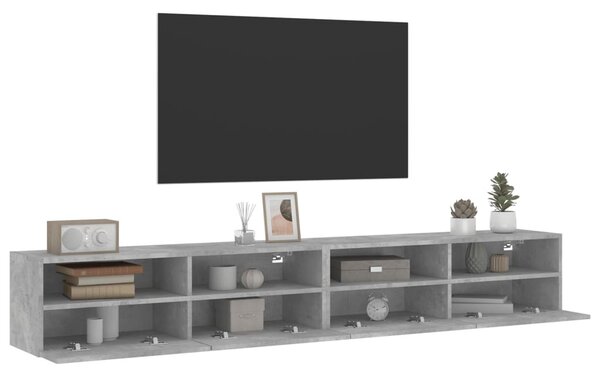 2 db betonszürke szerelt fa fali TV-szekrény 100x30x30 cm