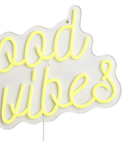 Neon fali lámpa sárga LED-del - Good Vibes