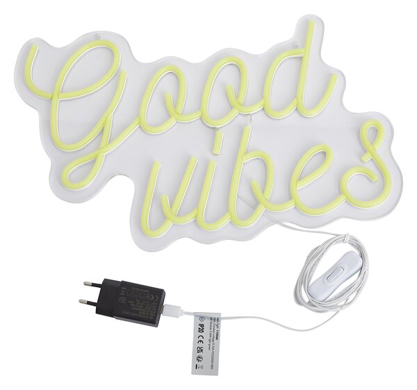 Neon fali lámpa sárga LED-del - Good Vibes