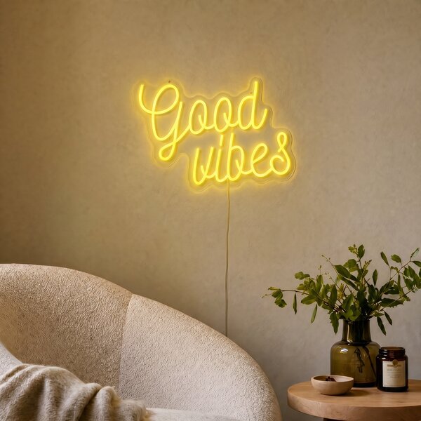 Neon fali lámpa sárga LED-del - Good Vibes