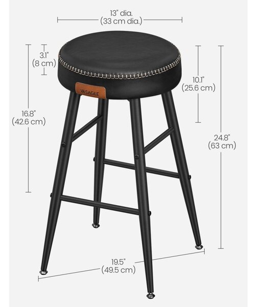 ECHO Bárszék 2 db, varrott műbőr borítás, 63 cm magas, fekete
