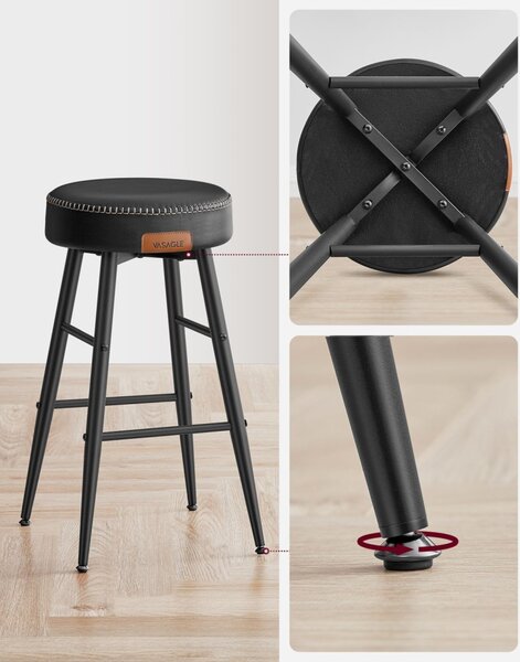 ECHO Bárszék 2 db, varrott műbőr borítás, 63 cm magas, fekete