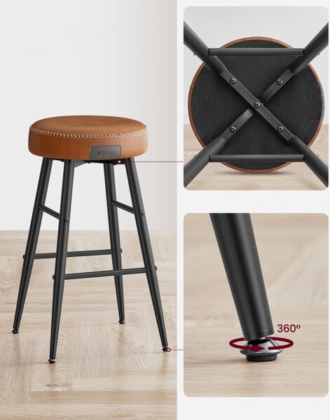 ECHO Bárszék 2 db, varrott műbőr borítás, barna, 63 cm magas