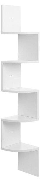 Zigzag sarokpolc 5 szintes fali polc, fehér 20x20x127cm