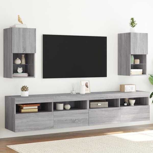 2 db szürke sonoma TV-szekrény LED lámpákkal 30,5x30x60 cm