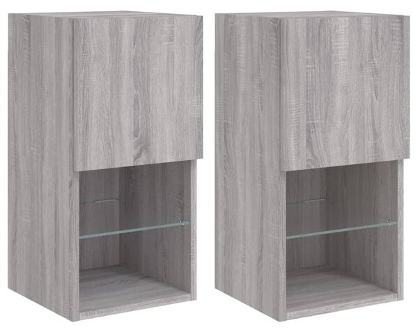 2 db szürke sonoma TV-szekrény LED lámpákkal 30,5x30x60 cm