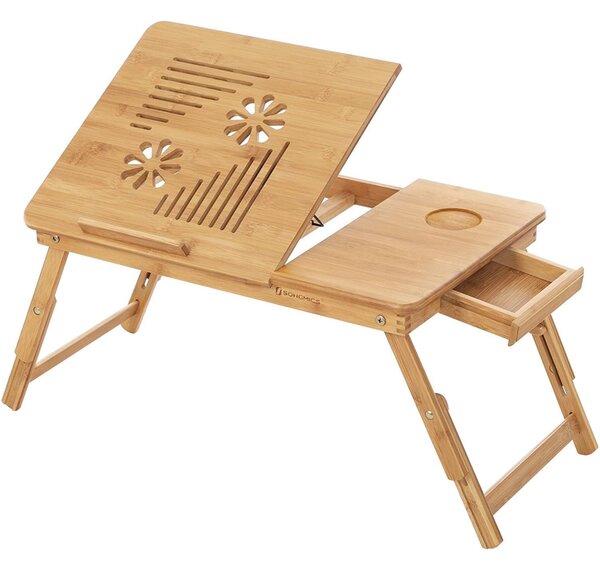 Bambusz laptop asztal szellőző lyukakkal, állítható magasság 55x35cm