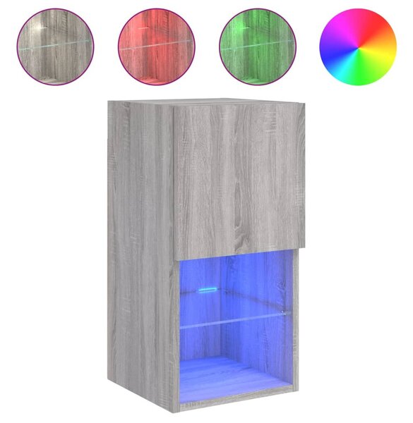 2 db szürke sonoma TV-szekrény LED lámpákkal 30,5x30x60 cm