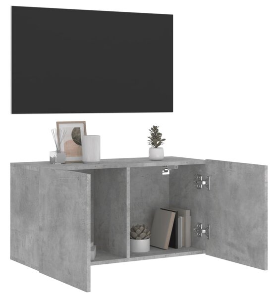 Betonszürke falra szerelhető TV-szekrény 80 x 30 x 41 cm