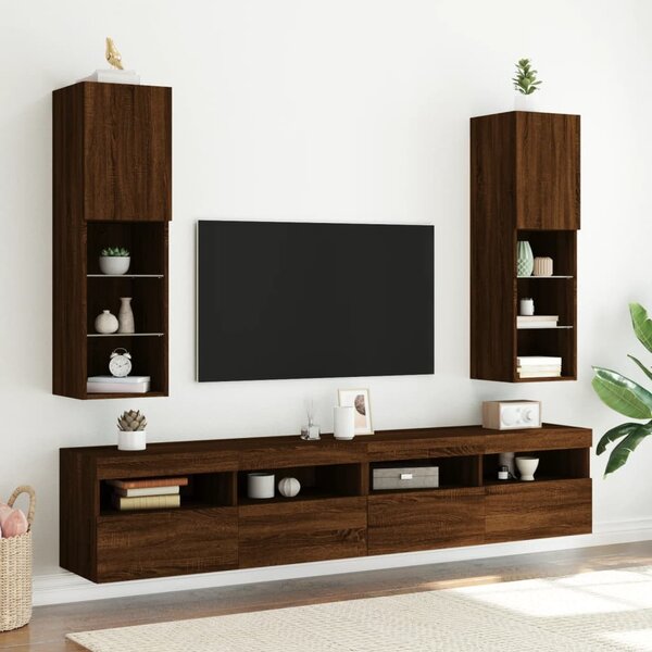 Barna tölgyszínű TV-szekrény LED-lámpákkal 30,5 x 30 x 102 cm