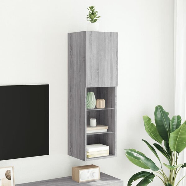 Szürke sonoma színű TV-szekrény LED-lámpákkal 30,5x30x102 cm