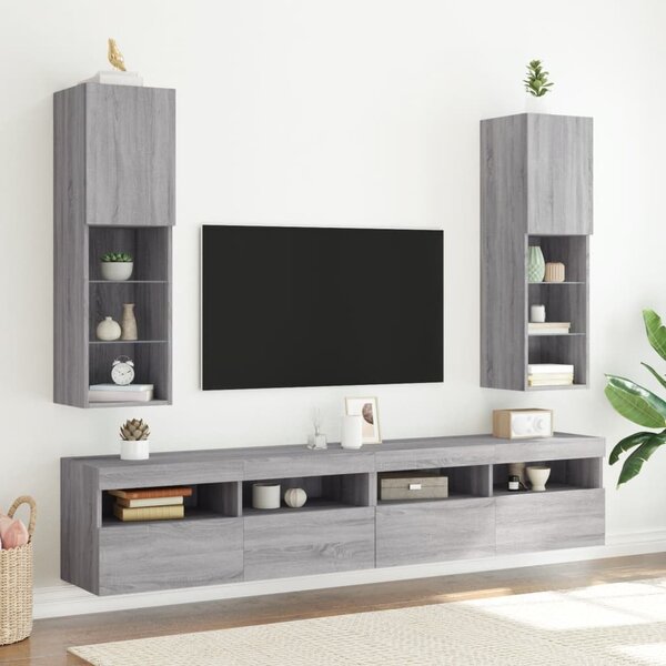 Szürke sonoma színű TV-szekrény LED-lámpákkal 30,5x30x102 cm