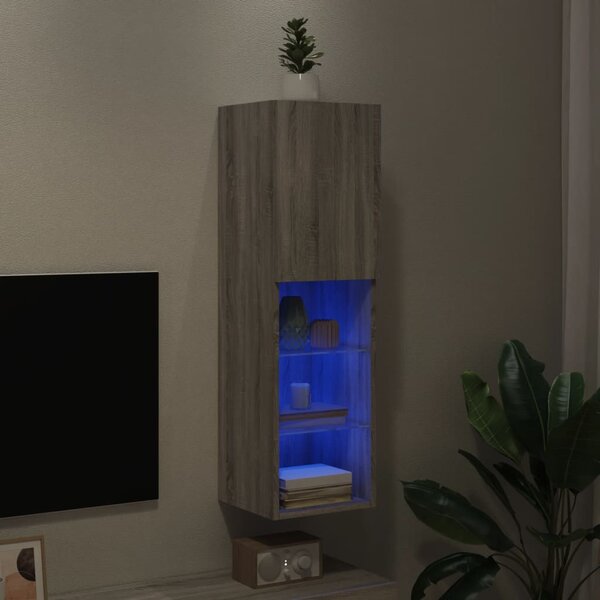 Szürke sonoma színű TV-szekrény LED-lámpákkal 30,5x30x102 cm