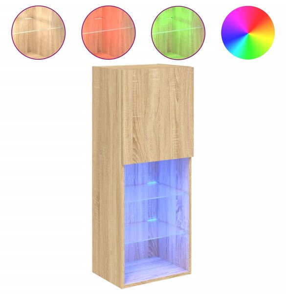 Sonoma tölgy színű TV-szekrény LED lámpákkal 40,5 x 30 x 102 cm