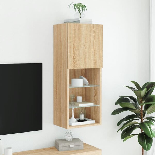 Sonoma tölgy színű TV-szekrény LED lámpákkal 40,5 x 30 x 102 cm