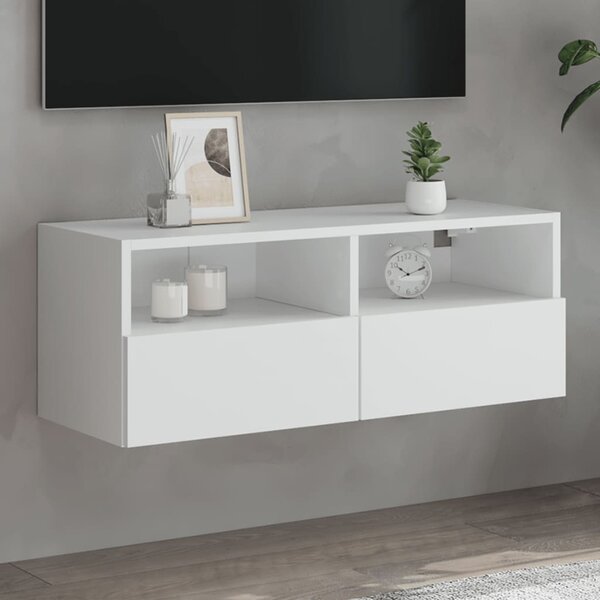 Fehér szerelt fa fali TV-szekrény 80 x 30 x 30 cm