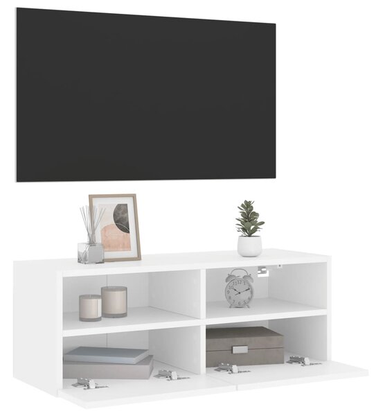 Fehér szerelt fa fali TV-szekrény 80 x 30 x 30 cm