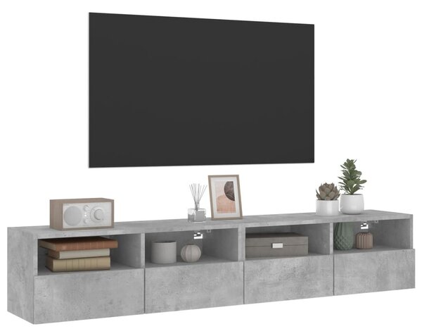 2 db betonszürke szerelt fa fali TV-szekrény 80 x 30 x 30 cm