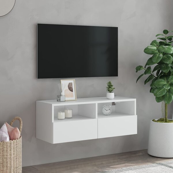 Fehér szerelt fa fali TV-szekrény 80 x 30 x 30 cm