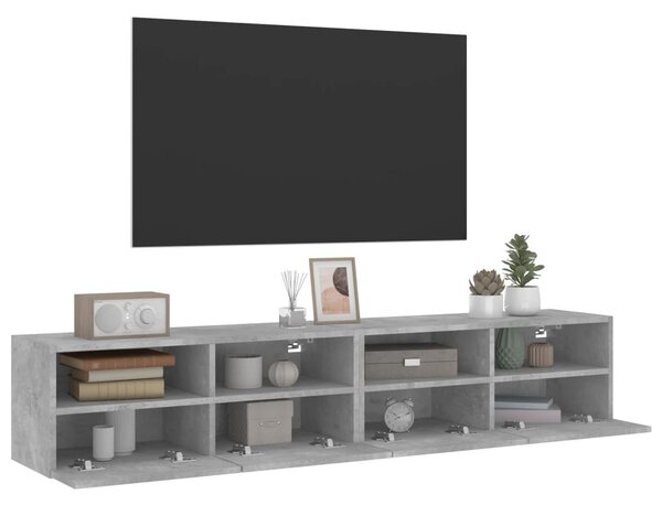 2 db betonszürke szerelt fa fali TV-szekrény 80 x 30 x 30 cm