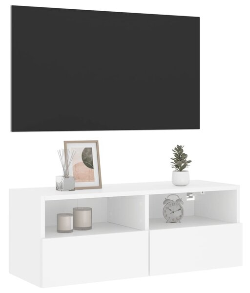 Fehér szerelt fa fali TV-szekrény 80 x 30 x 30 cm