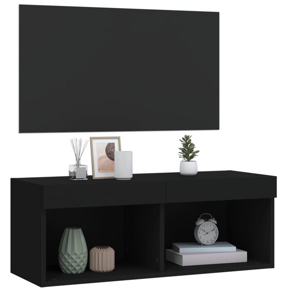 Fekete TV-szekrény LED-világítással 80 x 30 x 30 cm
