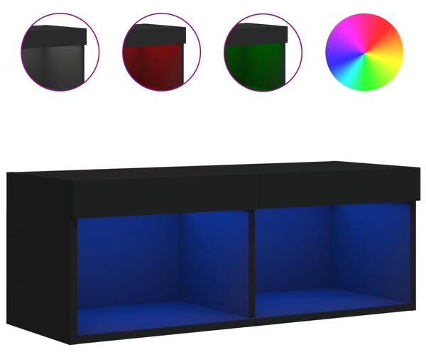 Fekete TV-szekrény LED-világítással 80 x 30 x 30 cm
