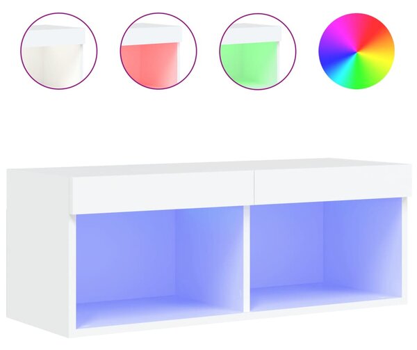 Fehér TV-szekrény LED-világítással 80 x 30 x 30 cm
