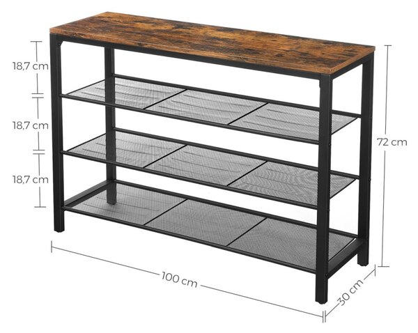 Cipőtároló polc 4 szintes, rusztikus barna 100x30x72cm