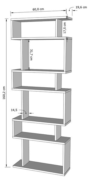 Fehér-natúr színű könyvespolc tölgyfa dekorral 60x160 cm Bates – Kalune Design