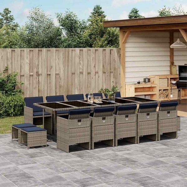 VidaXL 15 db szürke polyrattan kerti étkezőgarnitúra párnákkal