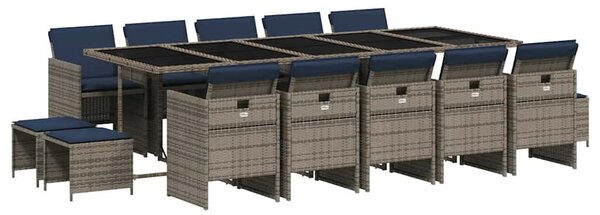 VidaXL 15 db szürke polyrattan kerti étkezőgarnitúra párnákkal