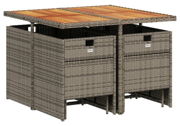VidaXL 9 db szürke polyrattan kerti étkezőgarnitúra párnákkal