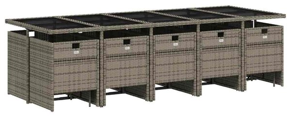 VidaXL 15 db szürke polyrattan kerti étkezőgarnitúra párnákkal