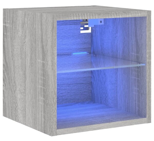 Szürke sonoma színű fali TV-szekrény LED-ekkel 30x28,5x30 cm