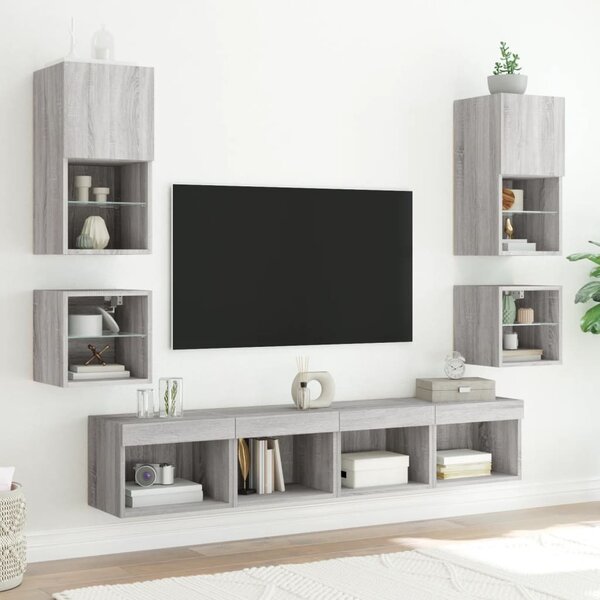 Szürke sonoma színű fali TV-szekrény LED-ekkel 30x28,5x30 cm