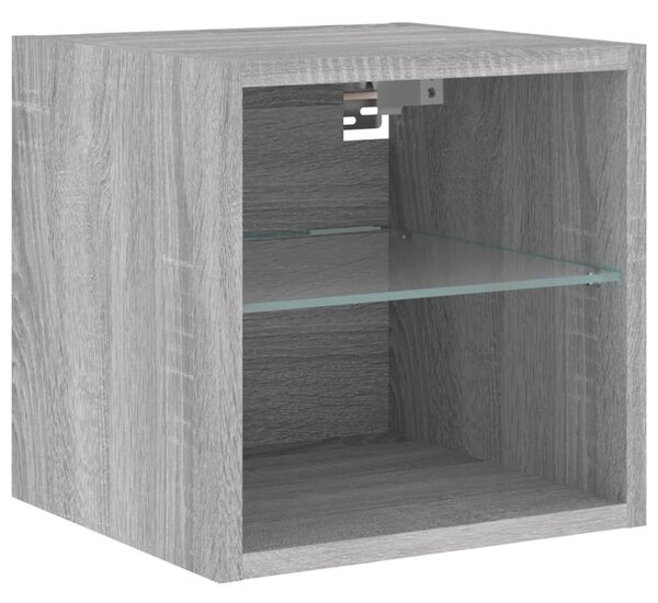 Szürke sonoma színű fali TV-szekrény LED-ekkel 30x28,5x30 cm