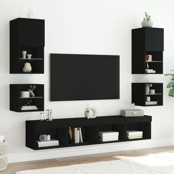 Fekete fali TV-szekrény LED-világítással 30 x 28,5 x 30 cm