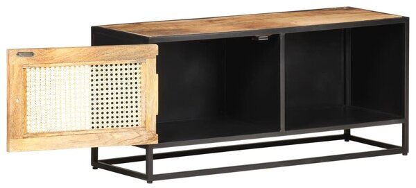 Nyers mangófa és természetes nád TV-szekrény 90 x 30 x 40 cm