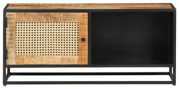 Nyers mangófa és természetes nád TV-szekrény 90 x 30 x 40 cm