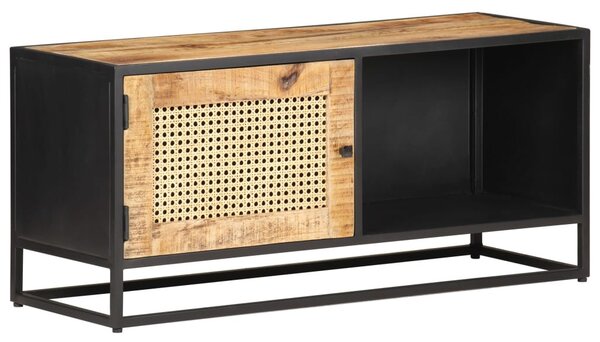 Nyers mangófa és természetes nád TV-szekrény 90 x 30 x 40 cm