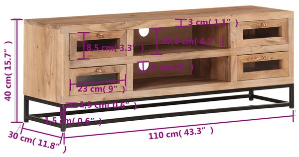 Tömör akácfa TV-szekrény 110 x 30 x 40 cm
