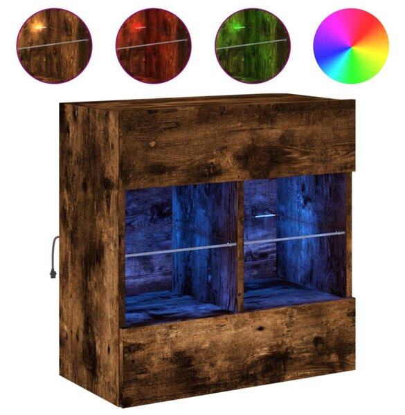 Füstös tölgy színű fali TV-szekrény LED-ekkel 58,5x30x60,5 cm