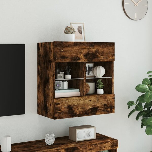 Füstös tölgy színű fali TV-szekrény LED-ekkel 58,5x30x60,5 cm