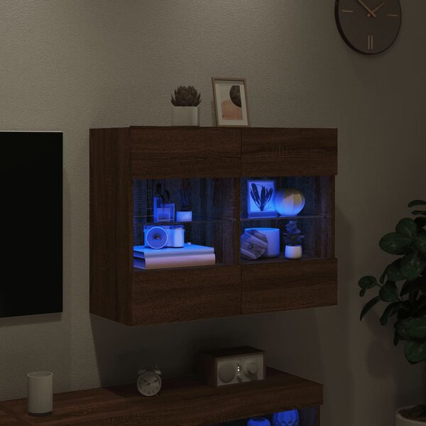 Barna tölgyszínű fali TV-szekrény LED-del 78,5x30x60,5 cm