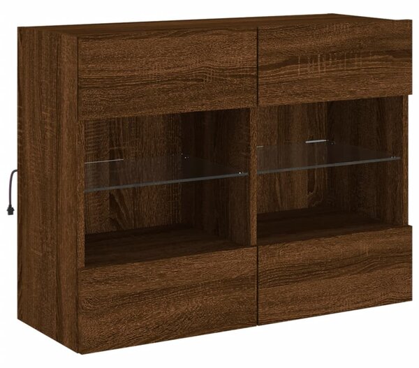 Barna tölgyszínű fali TV-szekrény LED-del 78,5x30x60,5 cm