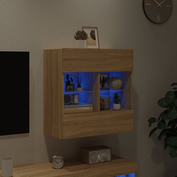 Sonoma tölgy színű fali TV-szekrény LED-del 58,5x30x60,5 cm